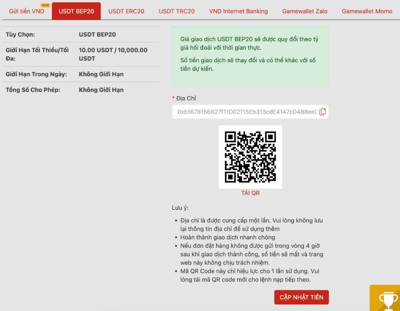 Hướng Dẫn Nạp Tiền VN88 – Chi Tiết & An Toàn Nhất 2025 6 Nạp tiền bằng tiền điện tử (Crypto – USDT BEP20, ERC20, TRC20)