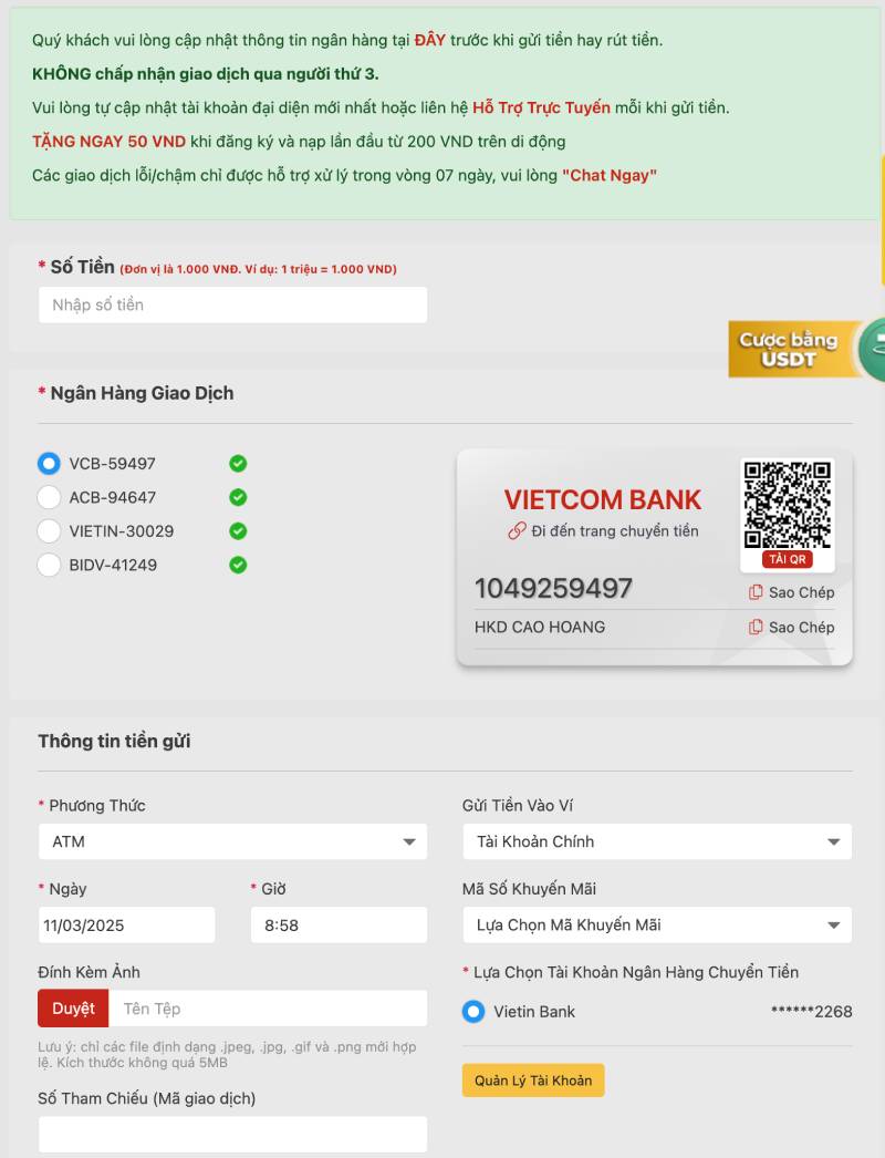 Hướng Dẫn Nạp Tiền VN88 – Chi Tiết & An Toàn Nhất 2025 3 Nạp tiền qua ngân hàng nội địa (ATM/Internet Banking)