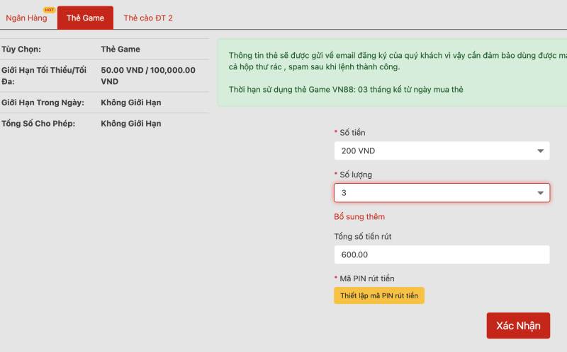 Rút tiền qua thẻ game (Không cần tài khoản ngân hàng)